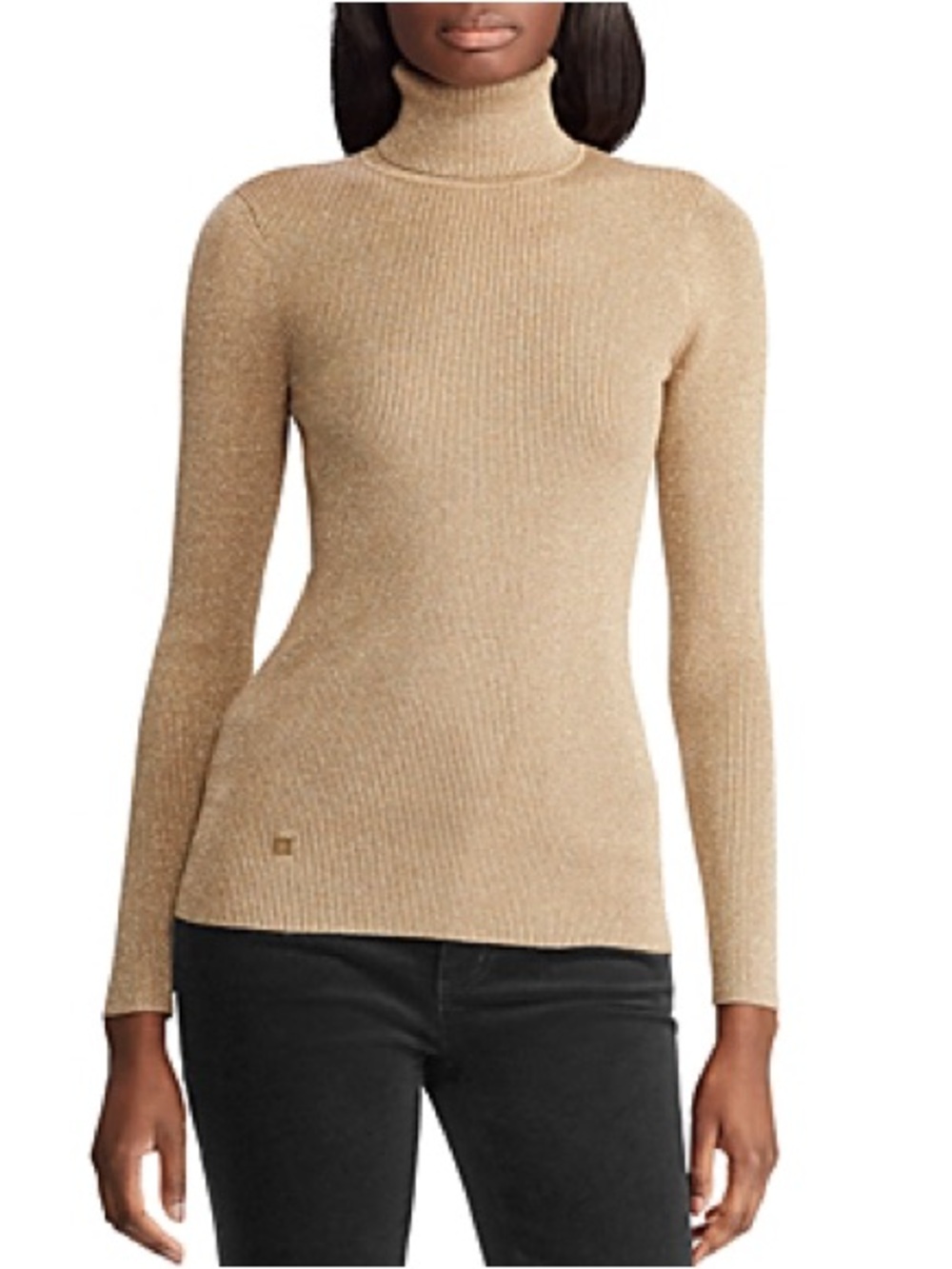 Lauren Ralph Lauren Metallic Ribbed Turtleneck Sweater in Gold
